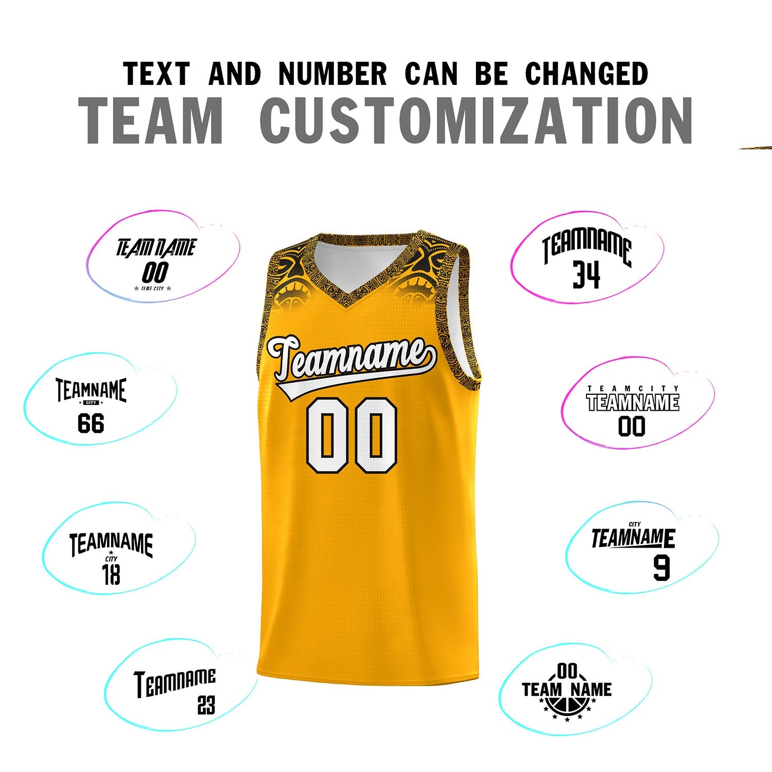 Custom Yellow Black Personalized Indians Print Sets Sports Uniform Basketball Jersey