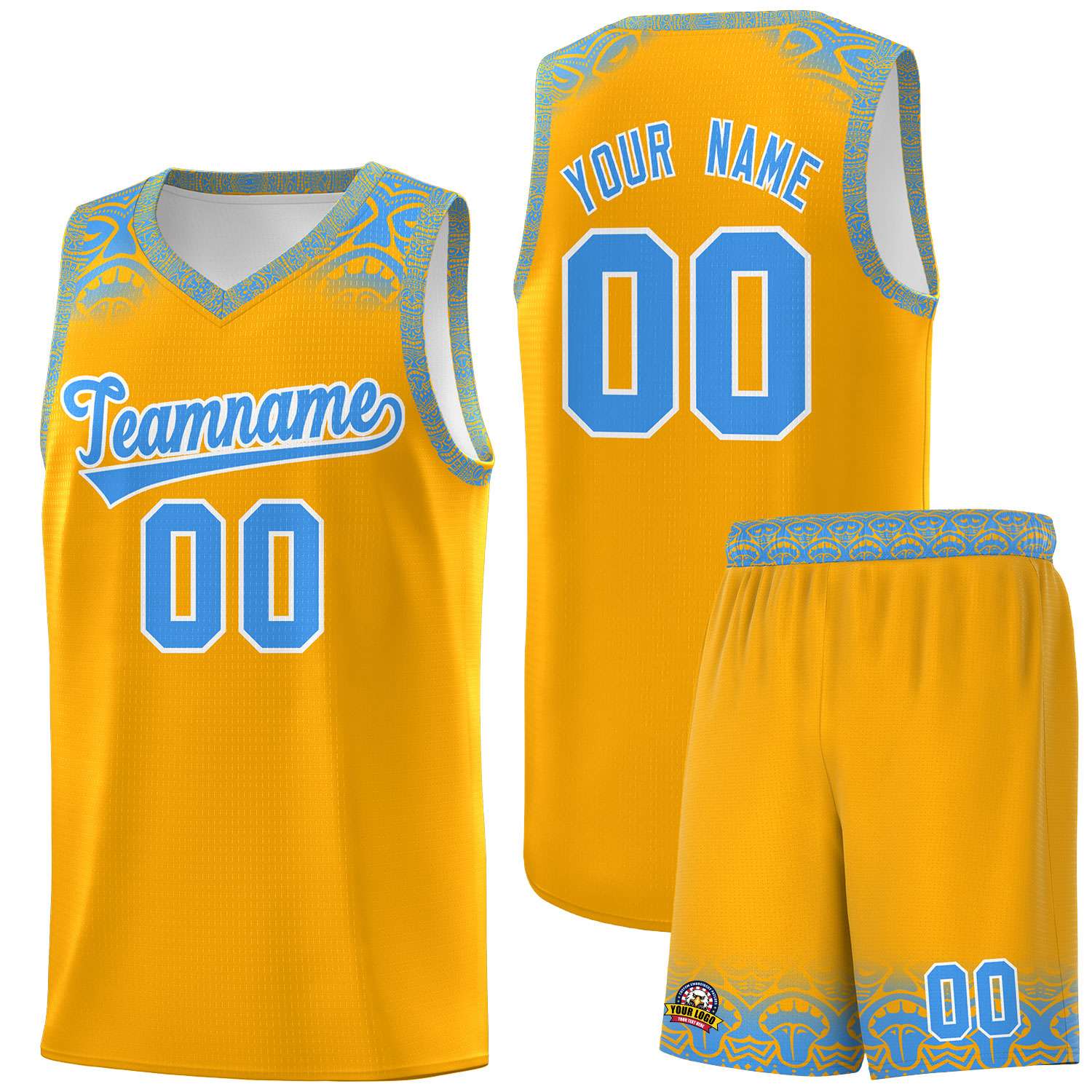 Custom Yellow Powder Blue Personalized Indians Print Sets Sports Uniform Basketball Jersey