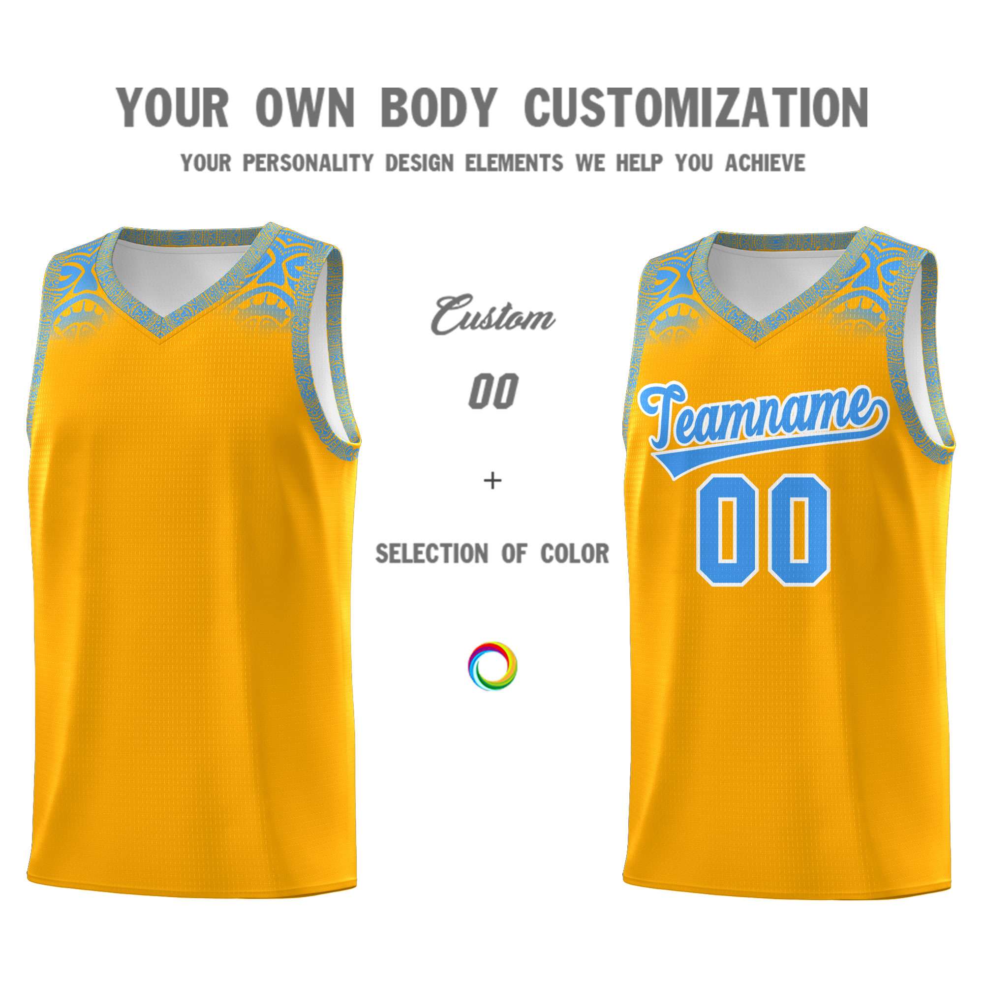 Custom Yellow Powder Blue Personalized Indians Print Sets Sports Uniform Basketball Jersey