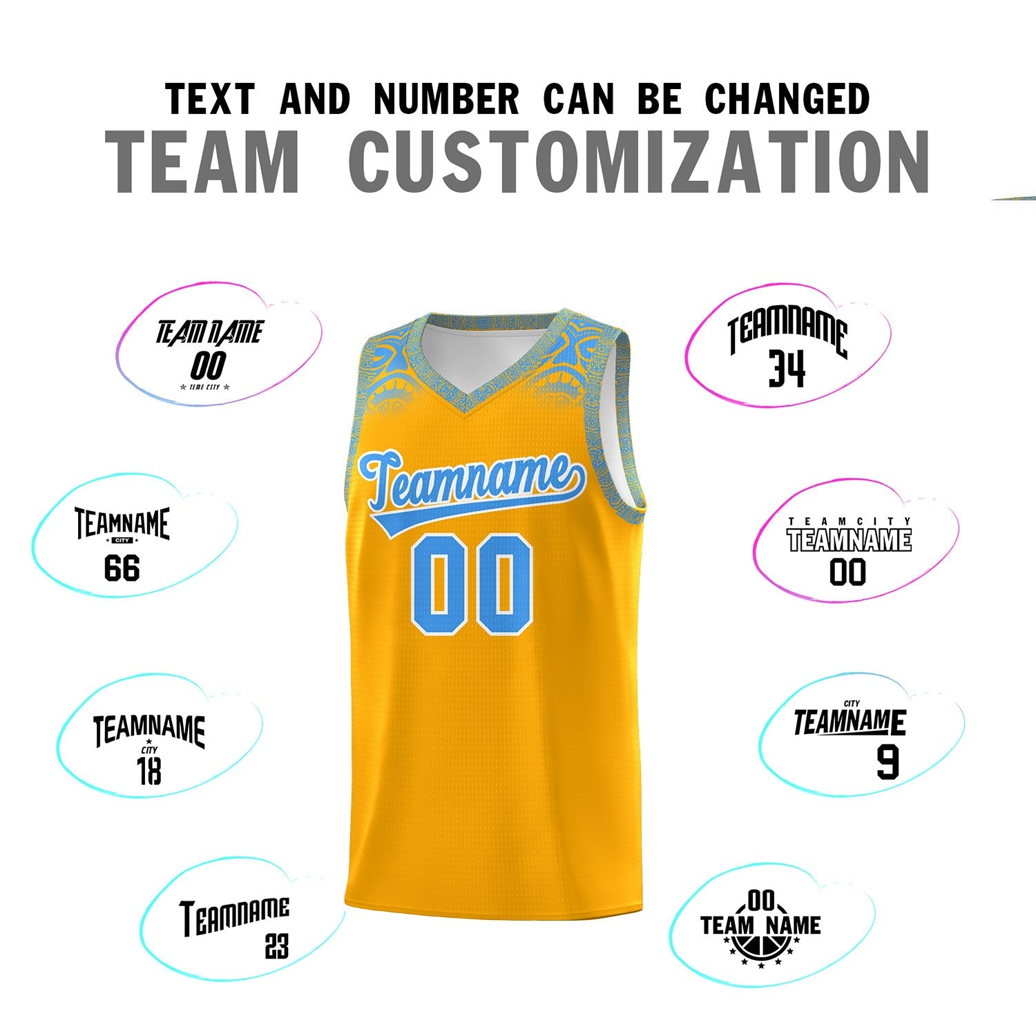 Custom Yellow Powder Blue Personalized Indians Print Sets Sports Uniform Basketball Jersey