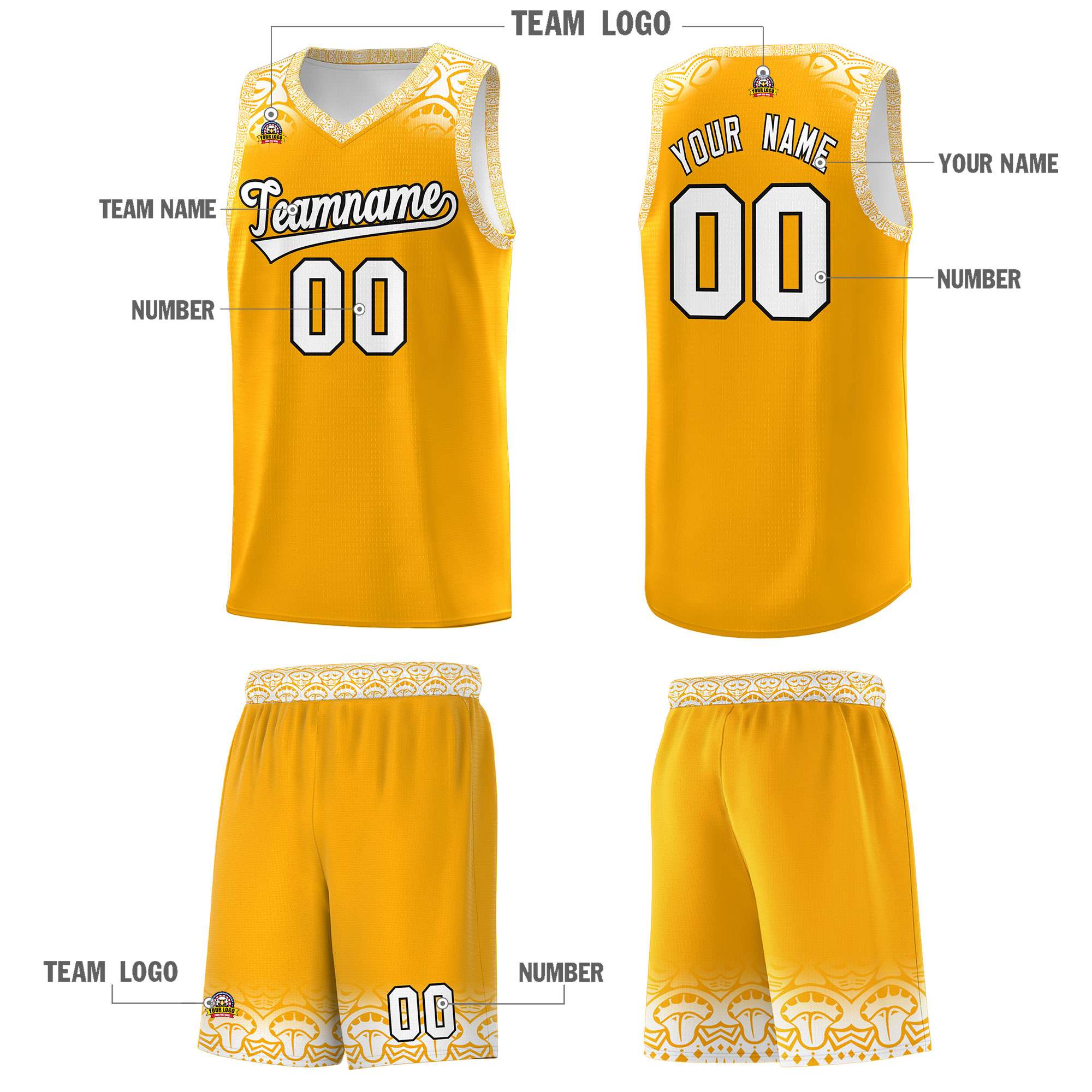 Custom Yellow White Personalized Indians Print Sets Sports Uniform Basketball Jersey