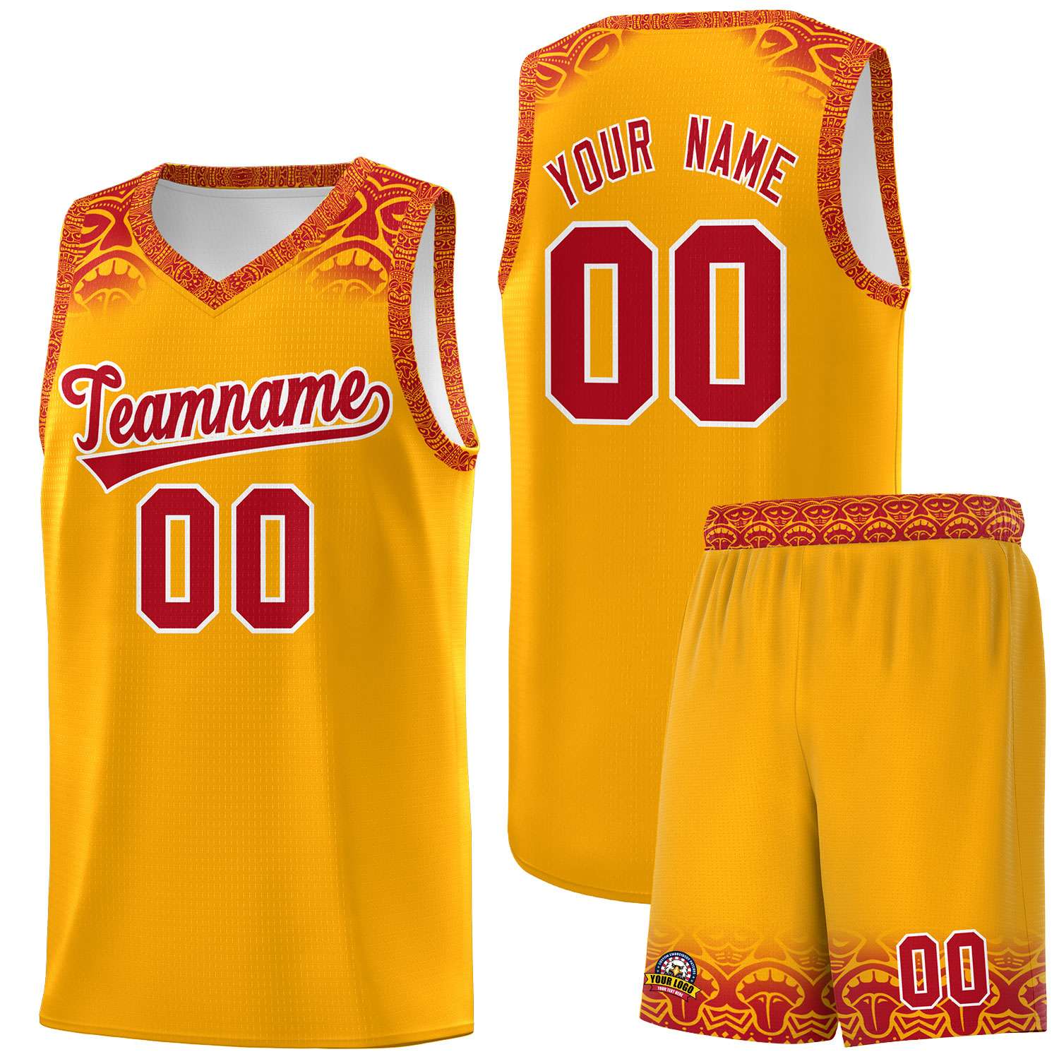 Custom Yellow Red Personalized Indians Print Sets Sports Uniform Basketball Jersey