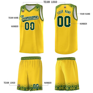 Custom Gold Green Personalized Indians Print Sets Sports Uniform Basketball Jersey