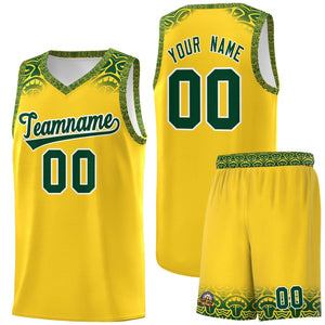 Custom Gold Green Personalized Indians Print Sets Sports Uniform Basketball Jersey