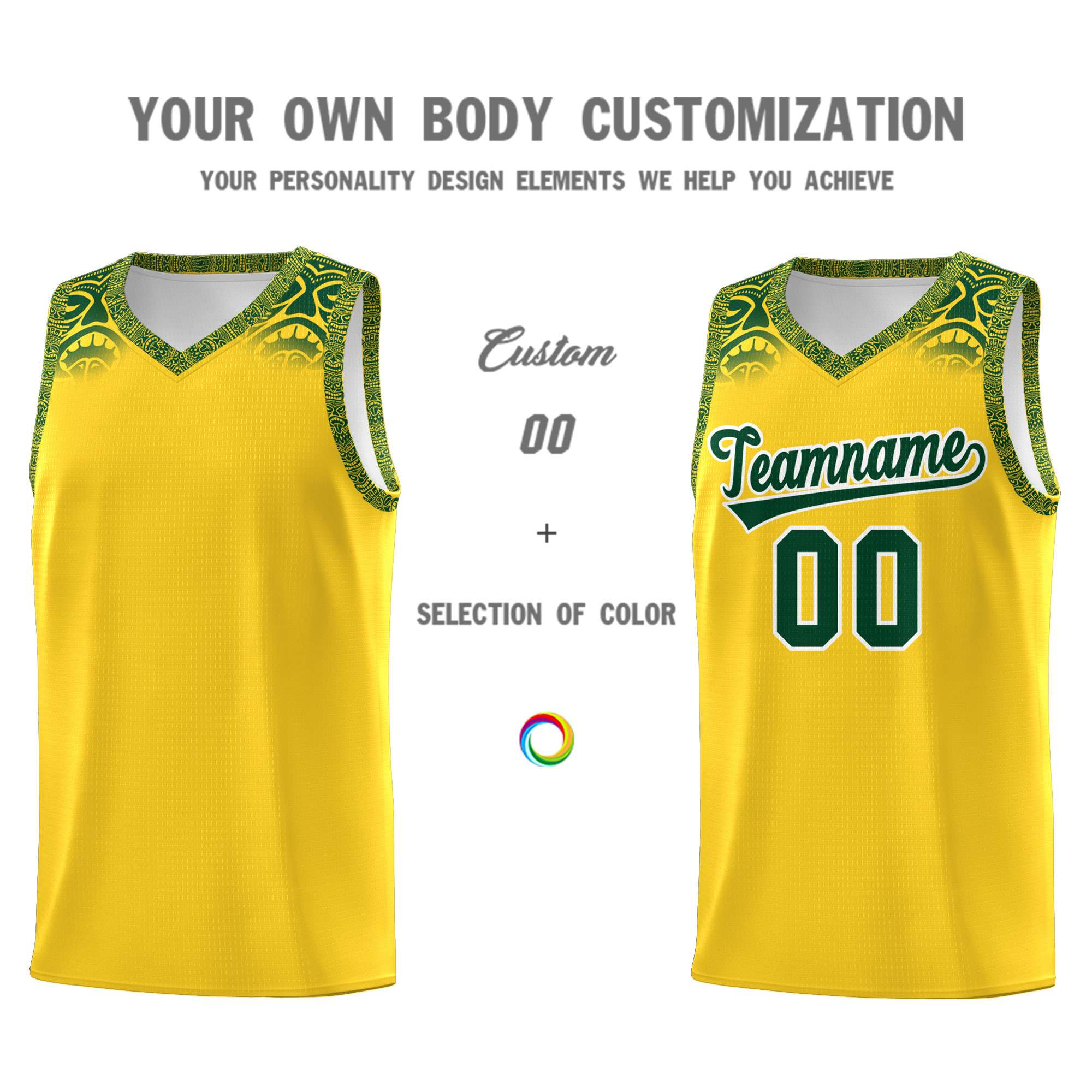 Custom Gold Green Personalized Indians Print Sets Sports Uniform Basketball Jersey