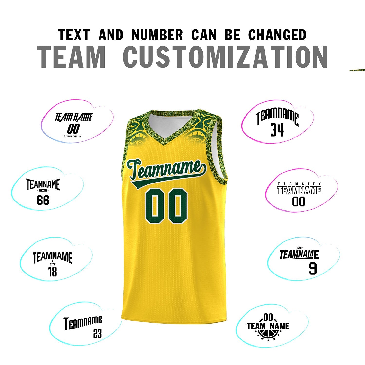 Custom Gold Green Personalized Indians Print Sets Sports Uniform Basketball Jersey