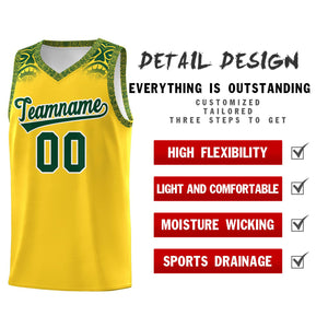 Custom Gold Green Personalized Indians Print Sets Sports Uniform Basketball Jersey