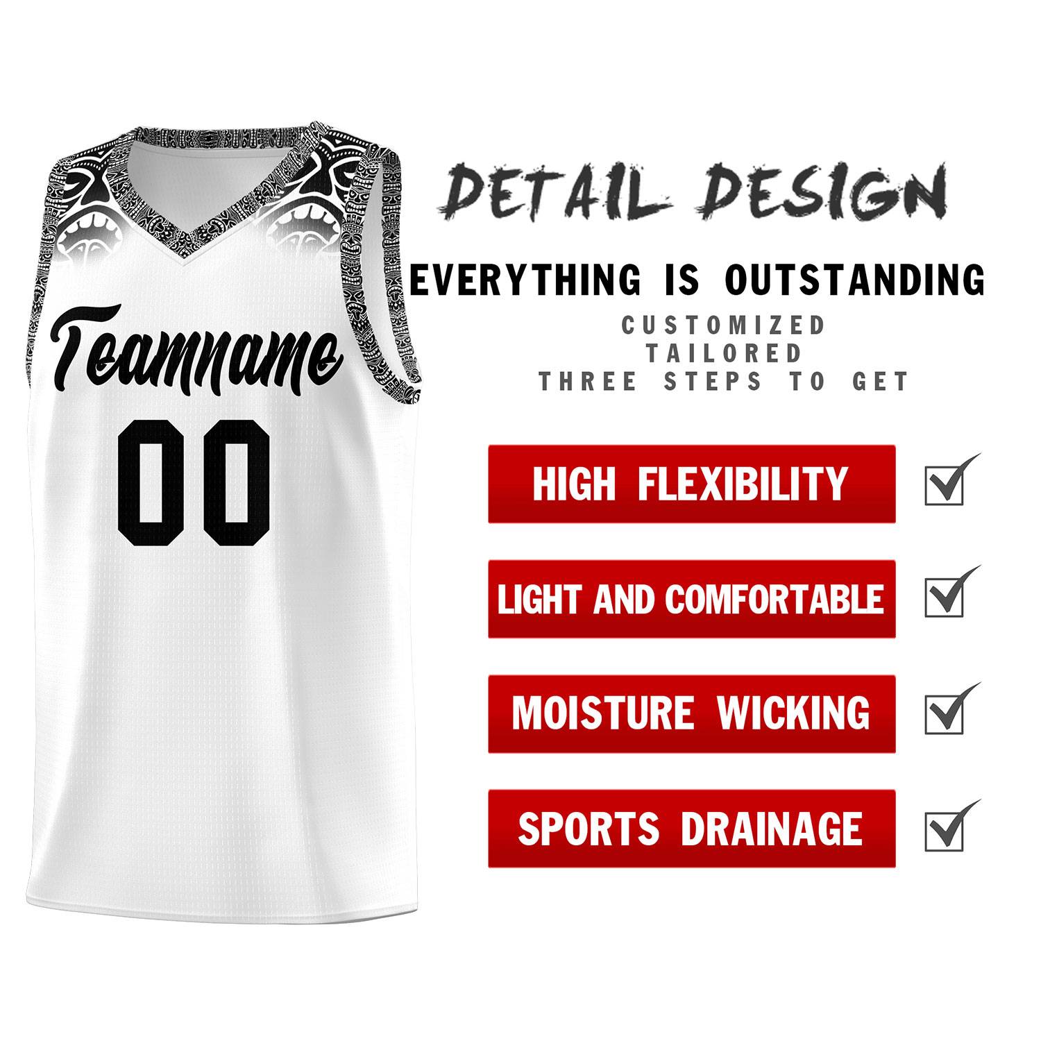 Custom White Black Personalized Indians Print Sets Sports Uniform Basketball Jersey