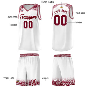 Custom White Crimson Personalized Indians Print Sets Sports Uniform Basketball Jersey