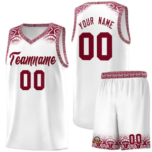 Custom White Crimson Personalized Indians Print Sets Sports Uniform Basketball Jersey