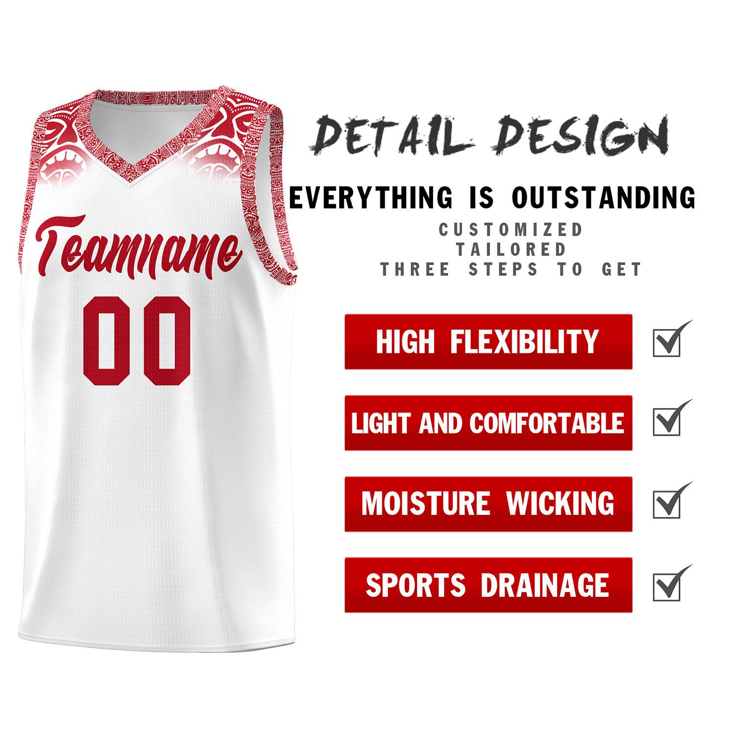 Custom White Red Personalized Indians Print Sets Sports Uniform Basketball Jersey