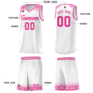 Custom White Pink Personalized Indians Print Sets Sports Uniform Basketball Jersey