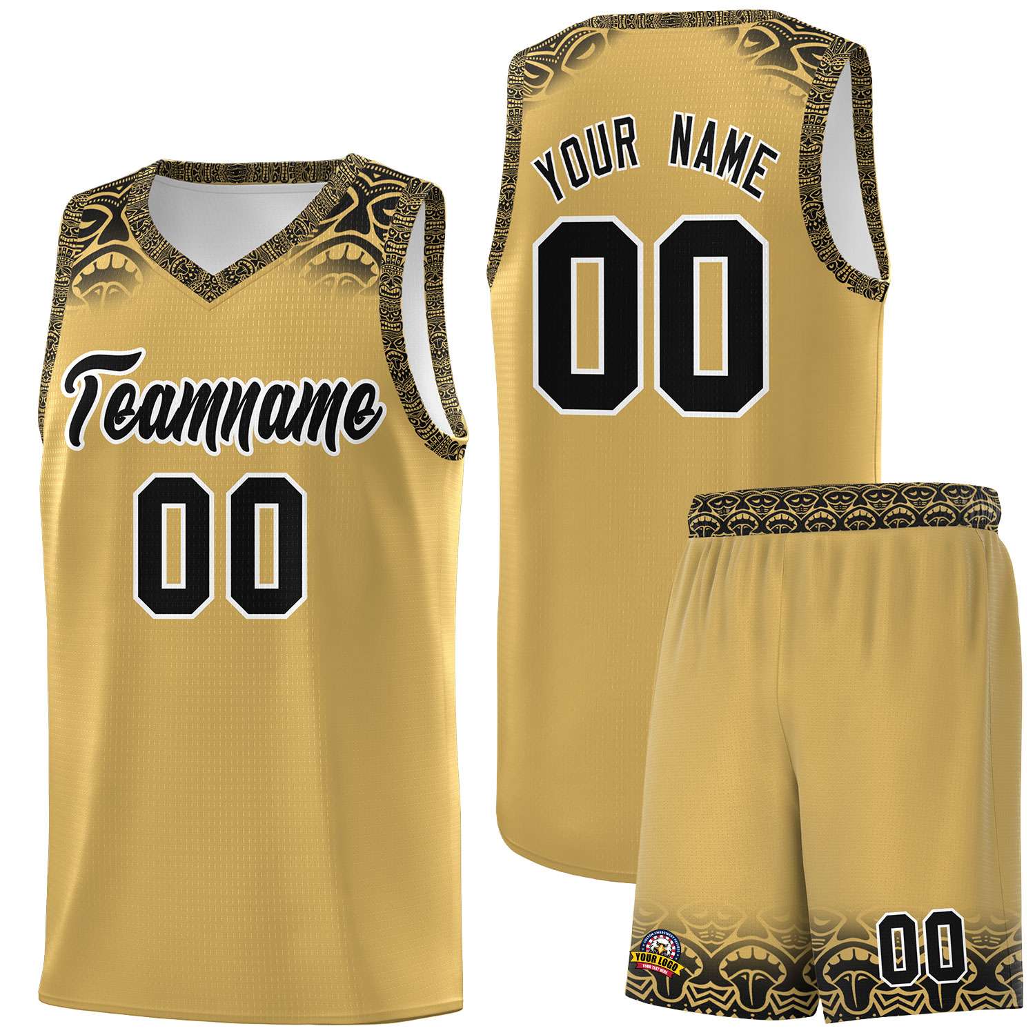 Custom Old Gold Black Personalized Indians Print Sets Sports Uniform Basketball Jersey