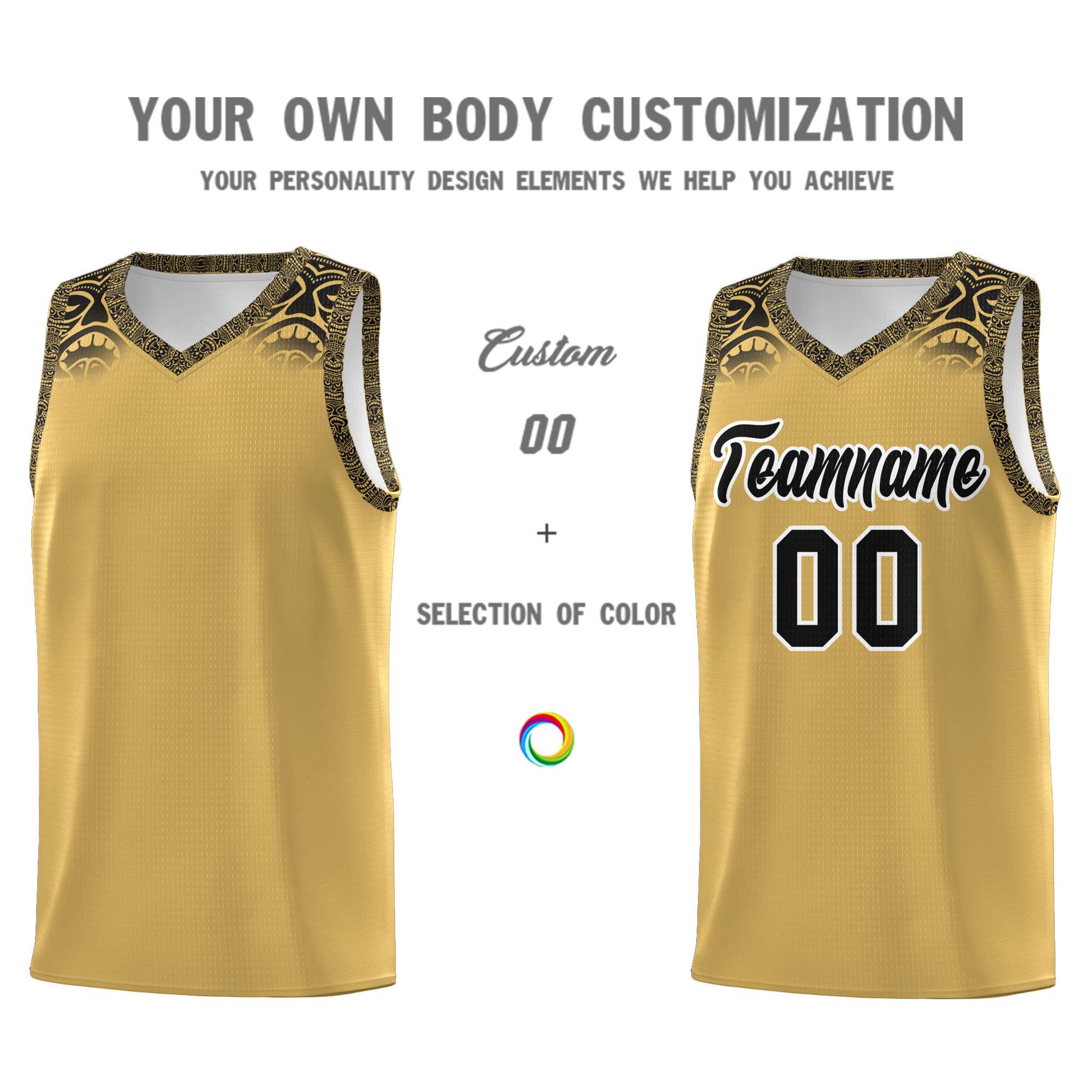 Custom Old Gold Black Personalized Indians Print Sets Sports Uniform Basketball Jersey