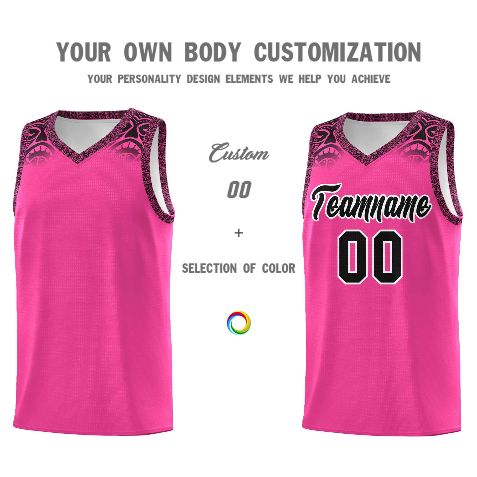 Custom Pink Black Personalized Indians Print Sets Sports Uniform Basketball Jersey