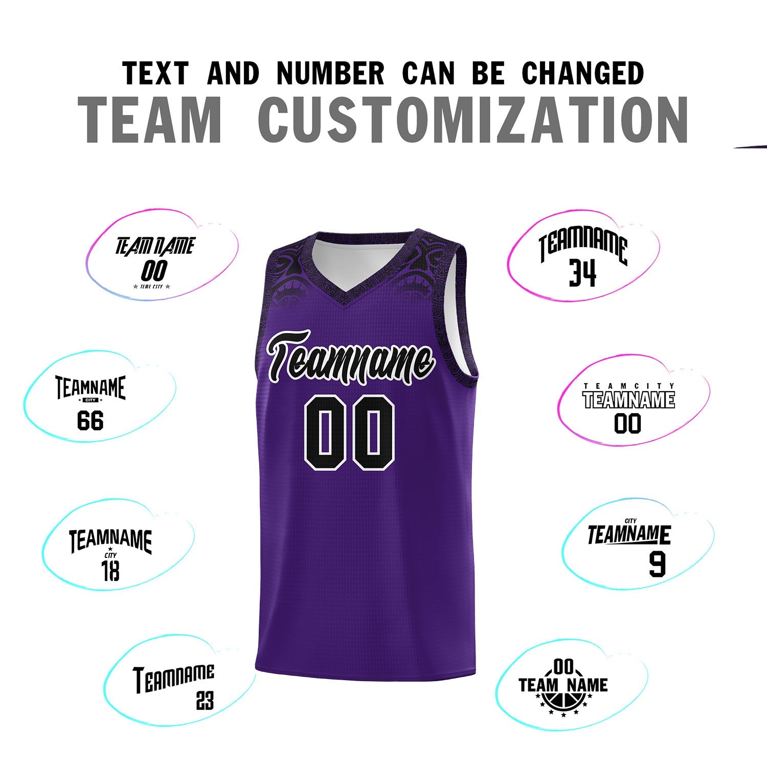 Custom Purple Black Personalized Indians Print Sets Sports Uniform Basketball Jersey