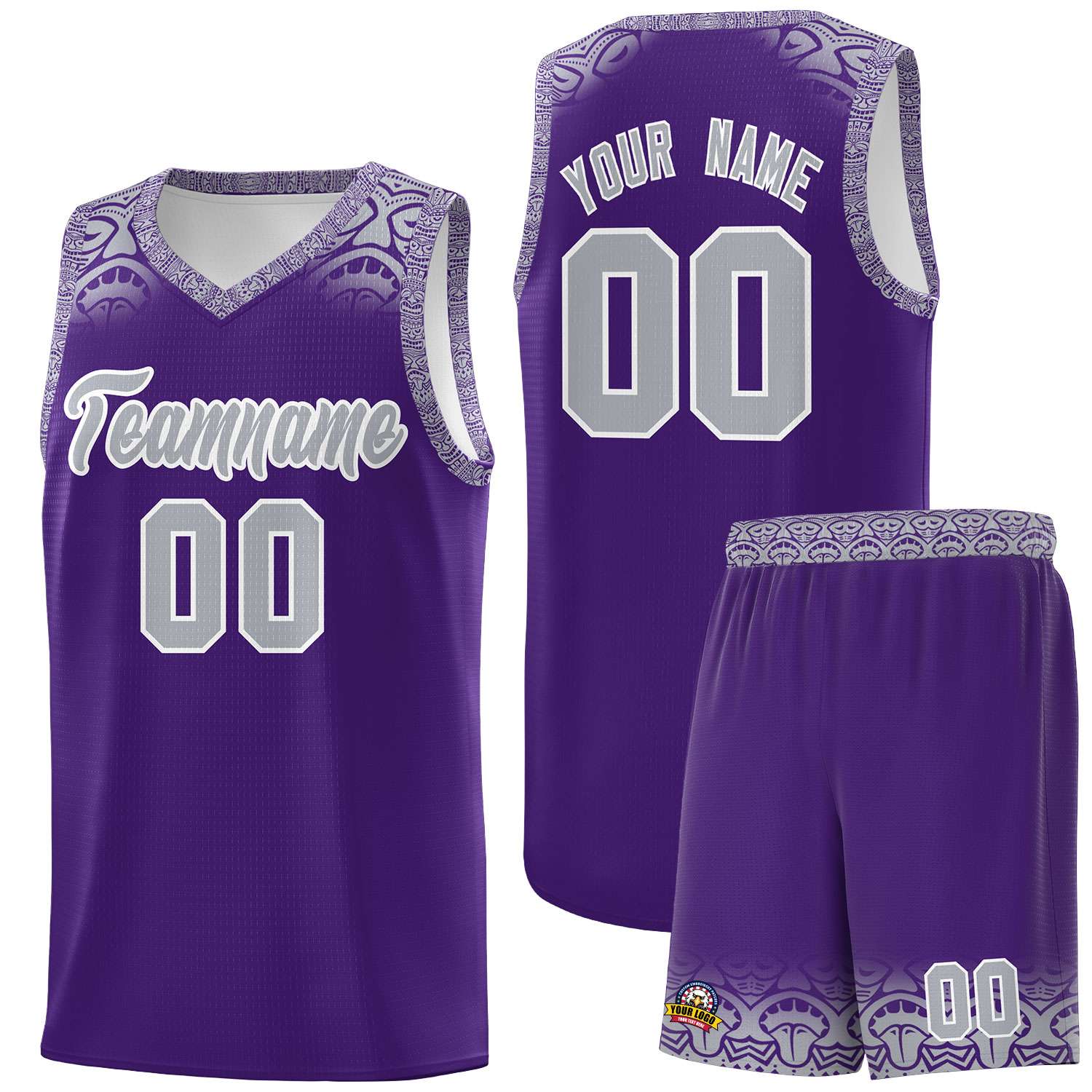 Custom Purple Gray Personalized Indians Print Sets Sports Uniform Basketball Jersey