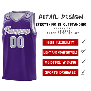 Custom Purple Gray Personalized Indians Print Sets Sports Uniform Basketball Jersey