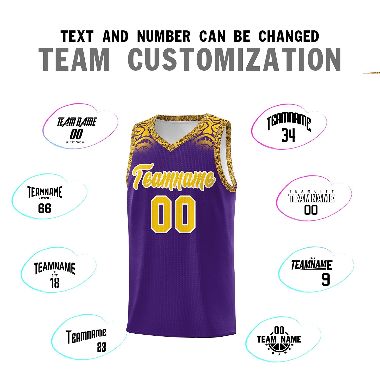 Custom Purple Gold Personalized Indians Print Sets Sports Uniform Basketball Jersey