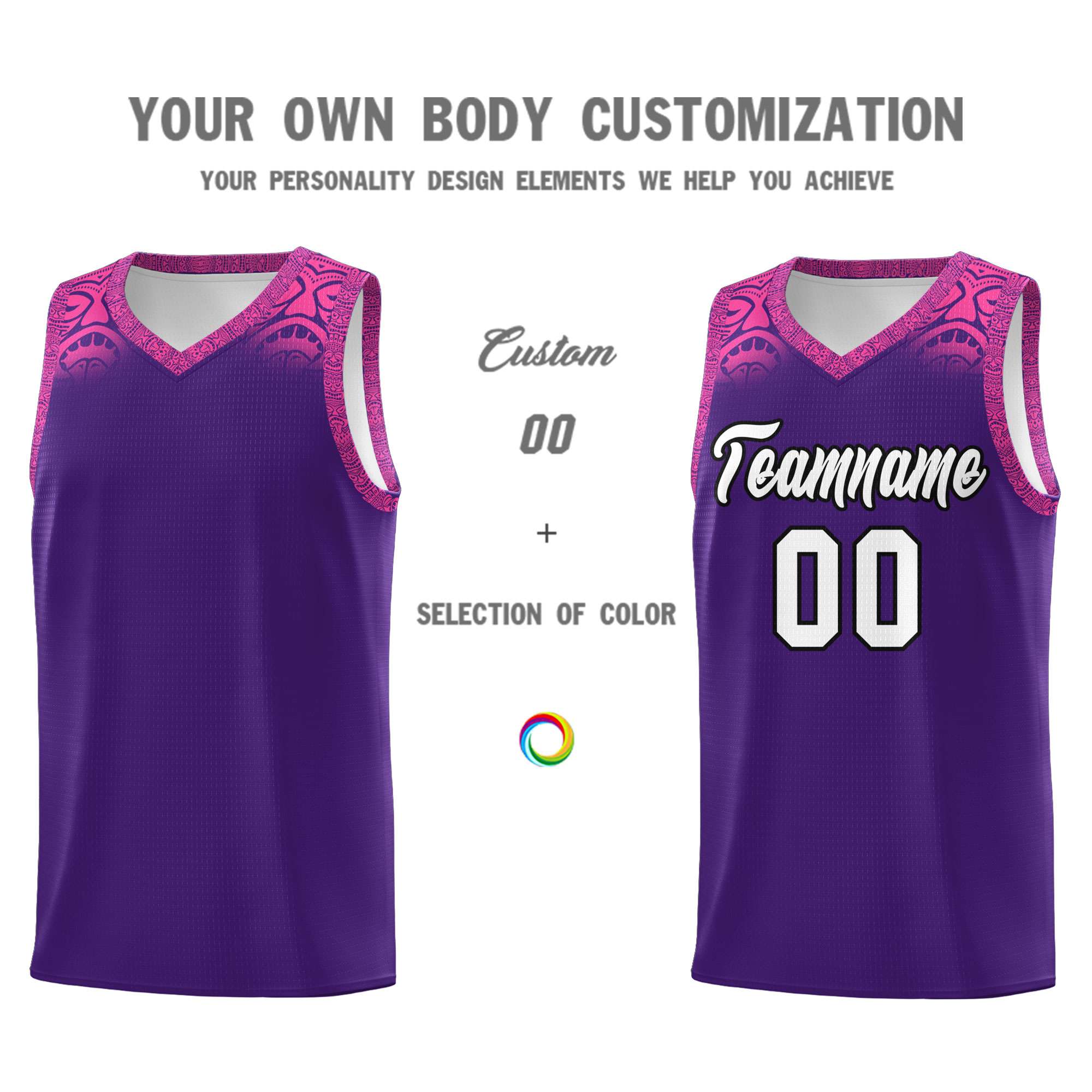 Custom Purple Pink Personalized Indians Print Sets Sports Uniform Basketball Jersey