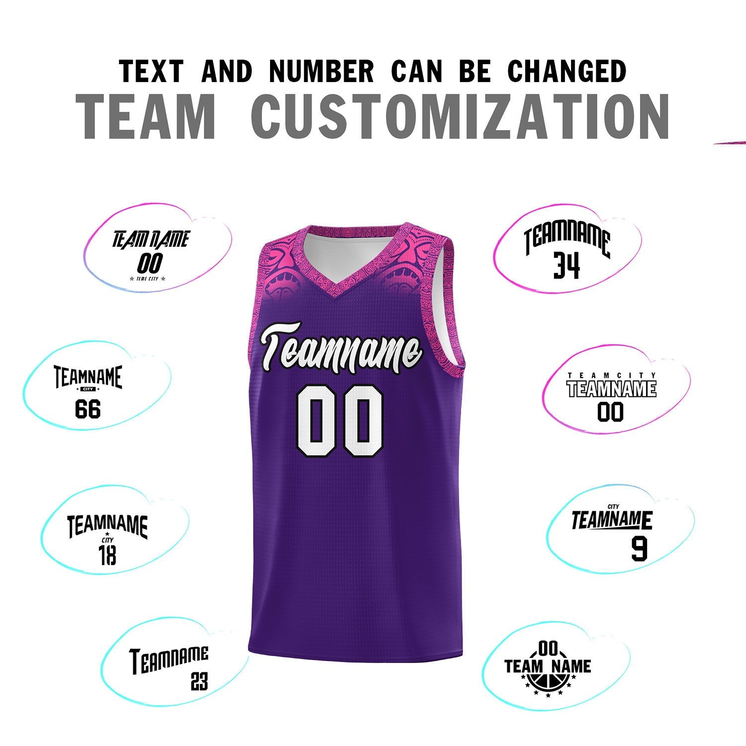 Custom Purple Pink Personalized Indians Print Sets Sports Uniform Basketball Jersey