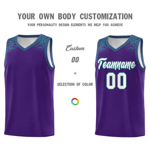 Custom Purple Aqua Personalized Indians Print Sets Sports Uniform Basketball Jersey