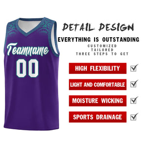 Custom Purple Aqua Personalized Indians Print Sets Sports Uniform Basketball Jersey