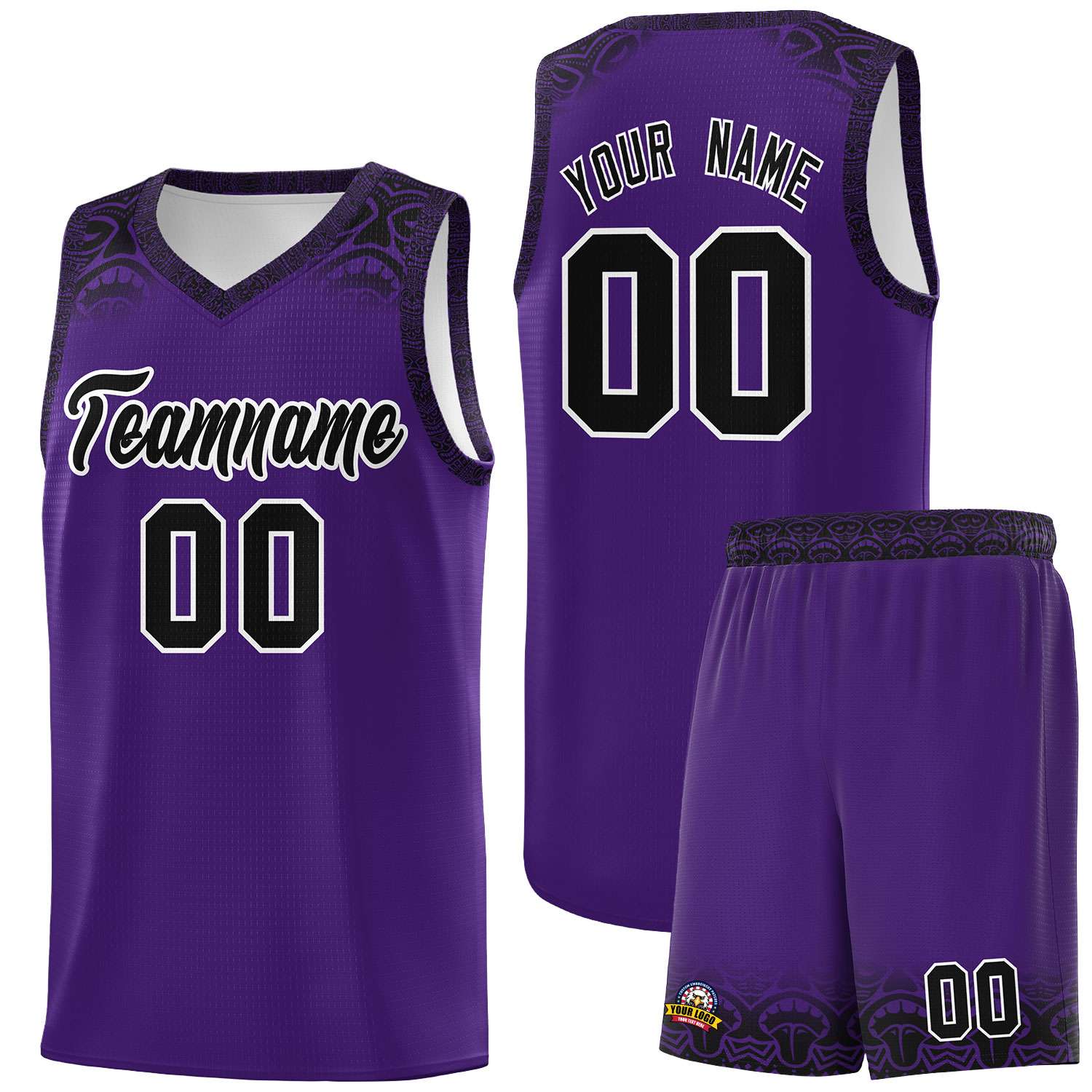 Custom Purple Black Personalized Indians Print Sets Sports Uniform Basketball Jersey