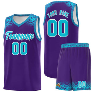 Custom Purple Sky Blue Personalized Indians Print Sets Sports Uniform Basketball Jersey