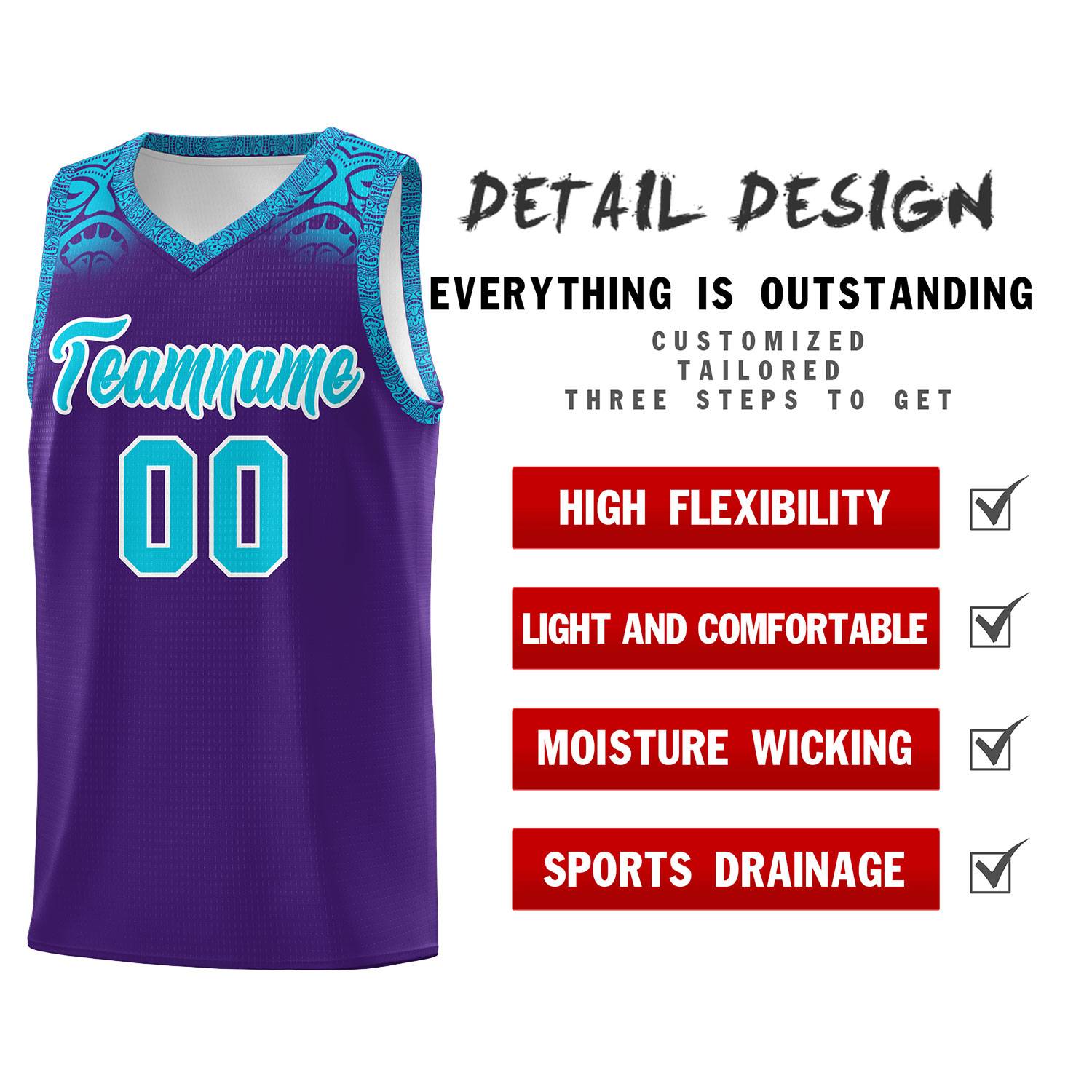 Custom Purple Sky Blue Personalized Indians Print Sets Sports Uniform Basketball Jersey