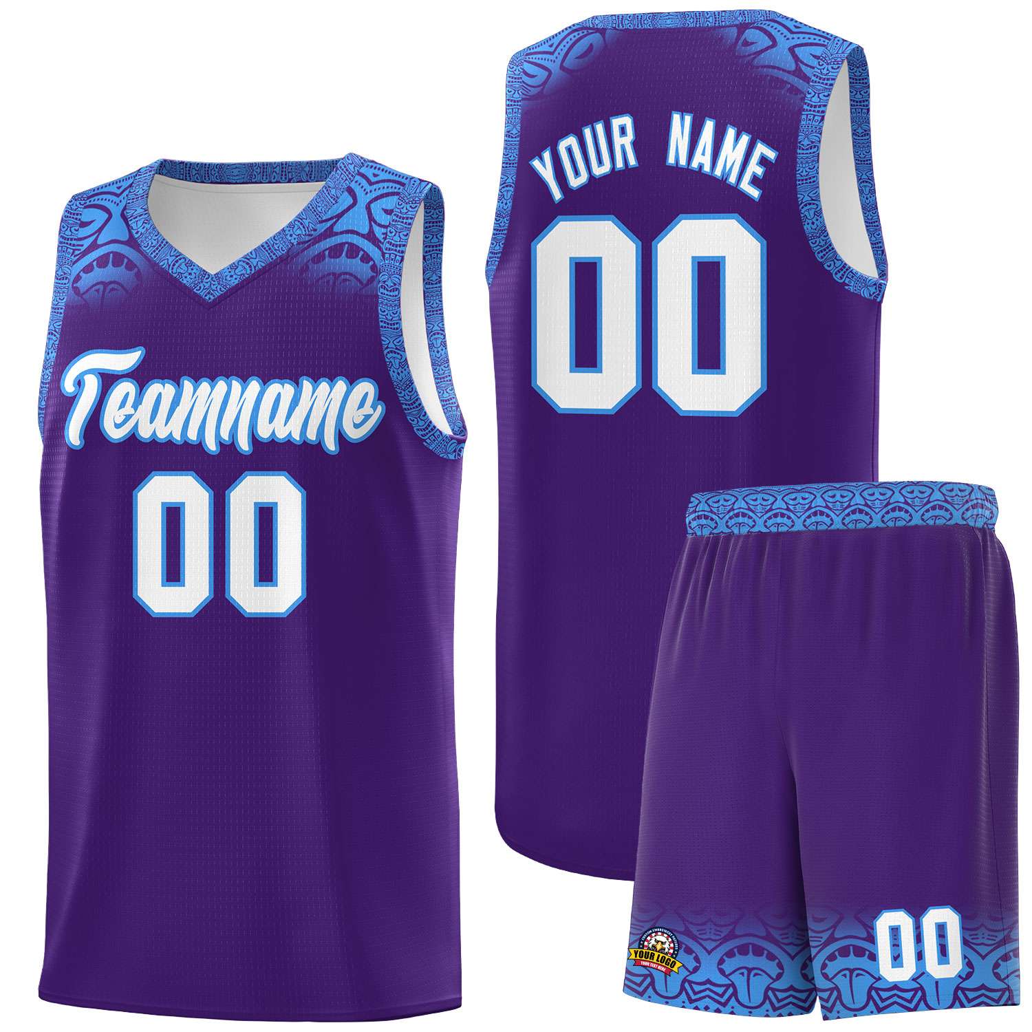 Custom Purple Powder Blue Personalized Indians Print Sets Sports Uniform Basketball Jersey