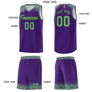 Custom Purple Green Personalized Indians Print Sets Sports Uniform Basketball Jersey