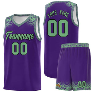 Custom Purple Green Personalized Indians Print Sets Sports Uniform Basketball Jersey