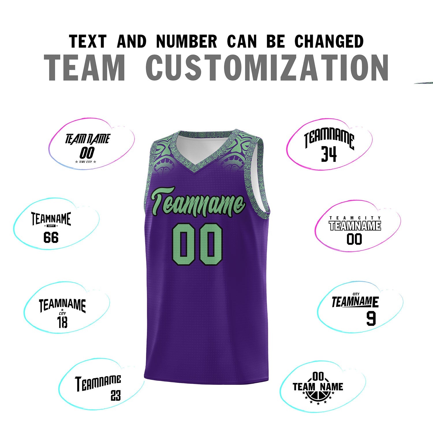 Custom Purple Green Personalized Indians Print Sets Sports Uniform Basketball Jersey