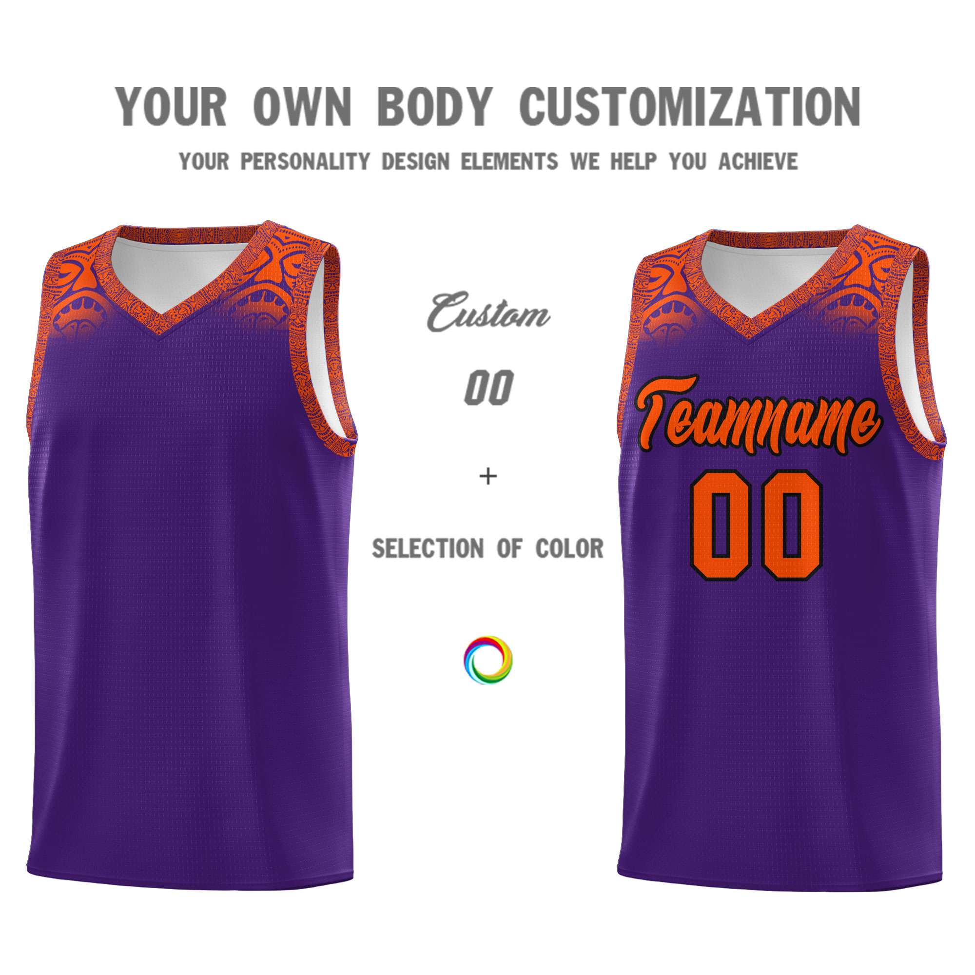 Custom Purple Orange Personalized Indians Print Sets Sports Uniform Basketball Jersey