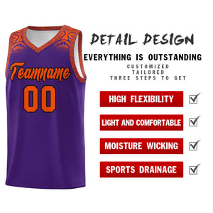 Custom Purple Orange Personalized Indians Print Sets Sports Uniform Basketball Jersey