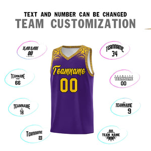 Custom Purple Gold Personalized Indians Print Sets Sports Uniform Basketball Jersey