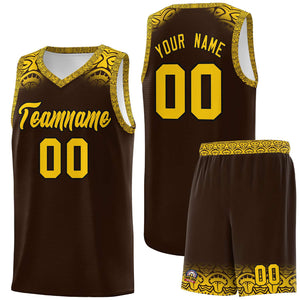 Custom Brown Gold Personalized Indians Print Sets Sports Uniform Basketball Jersey