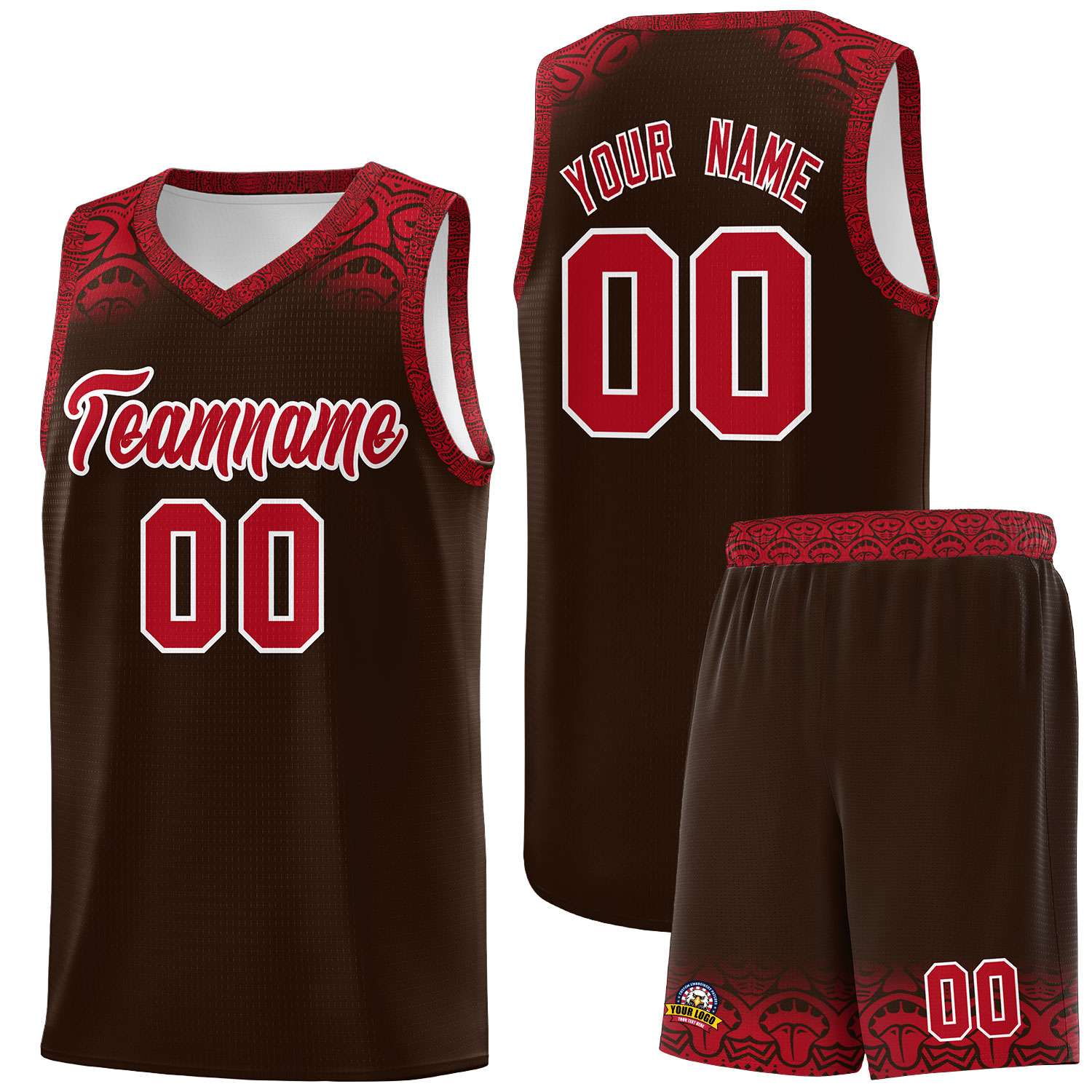 Custom Brown Red Personalized Indians Print Sets Sports Uniform Basketball Jersey