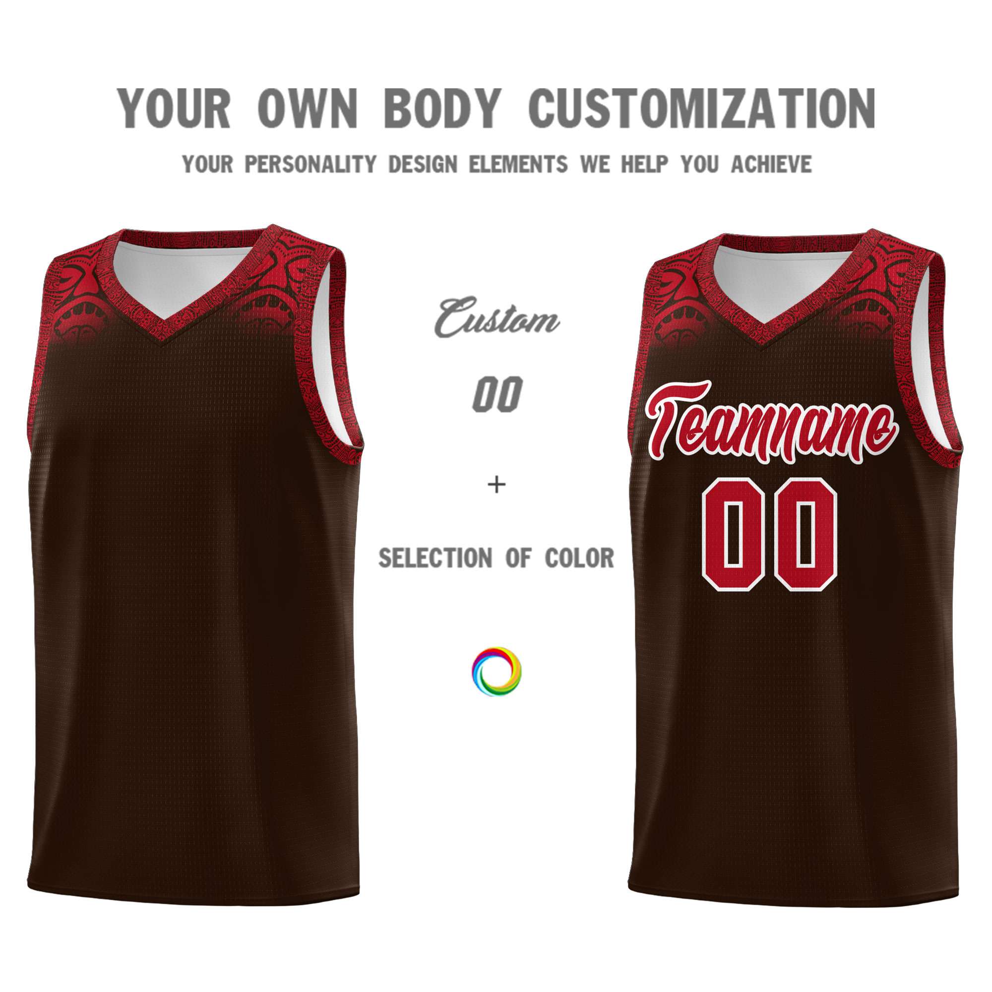 Custom Brown Red Personalized Indians Print Sets Sports Uniform Basketball Jersey