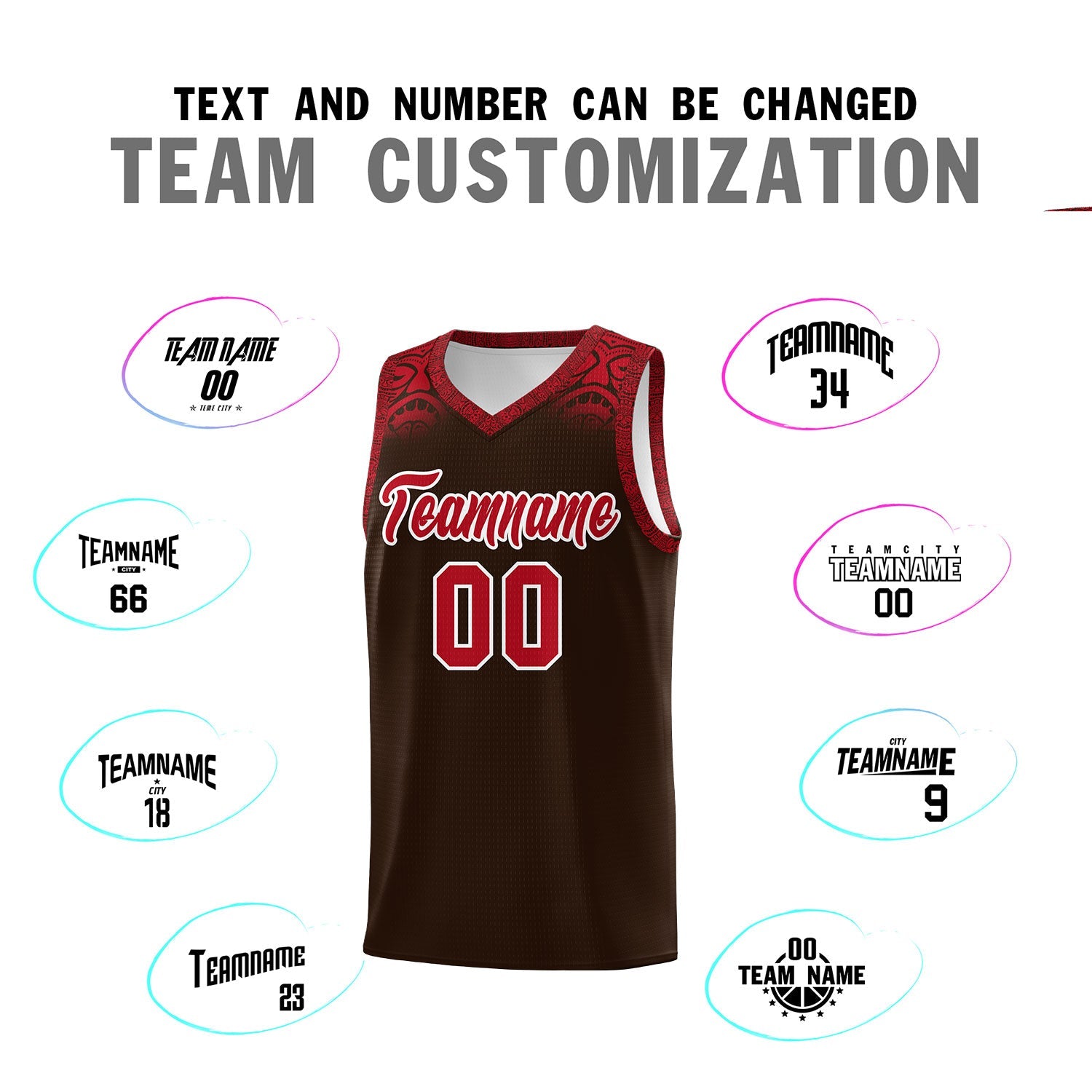 Custom Brown Red Personalized Indians Print Sets Sports Uniform Basketball Jersey