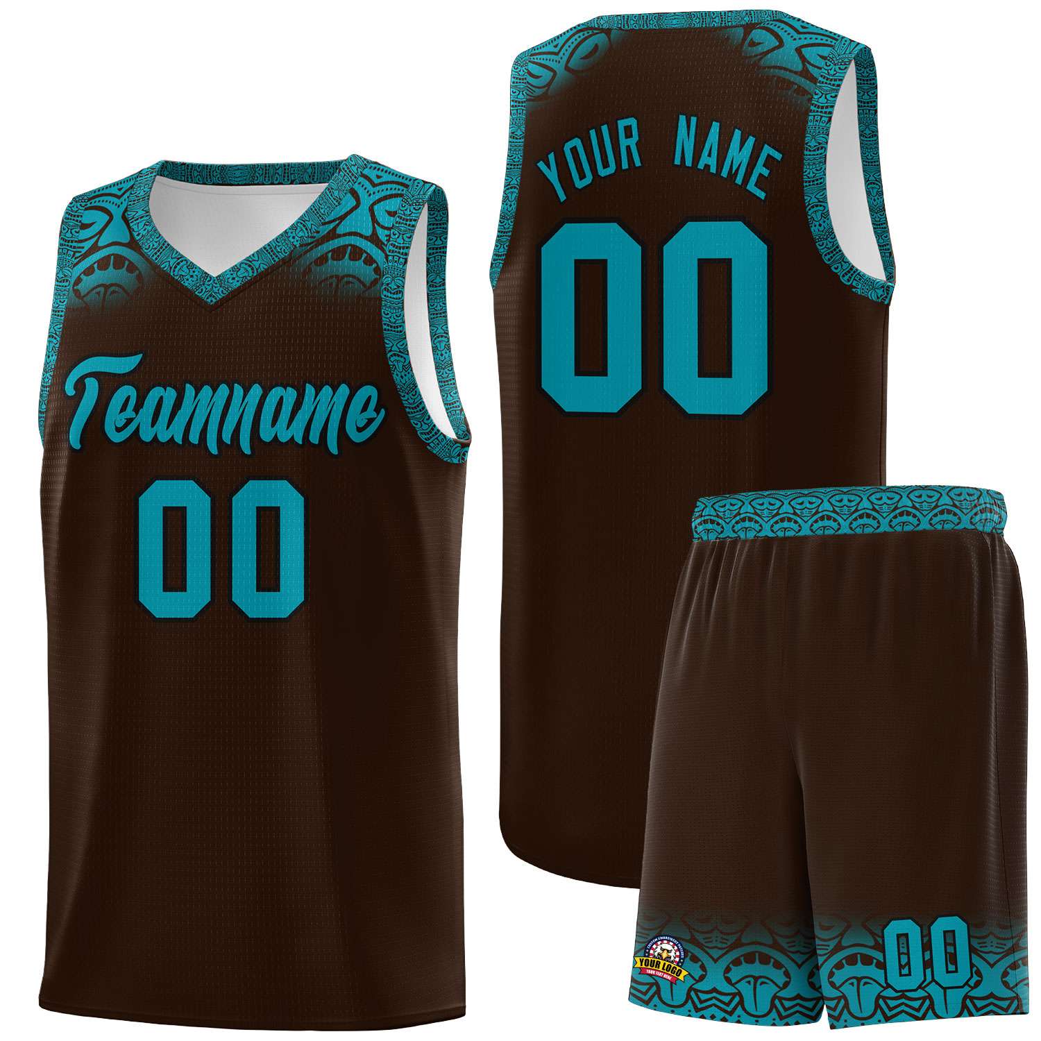 Custom Brown Teal Personalized Indians Print Sets Sports Uniform Basketball Jersey