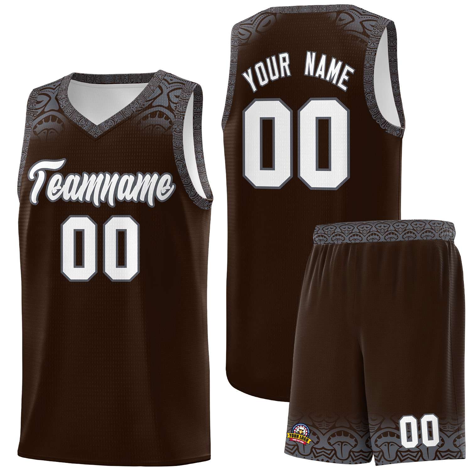 Custom Brown Dark Gray Personalized Indians Print Sets Sports Uniform Basketball Jersey