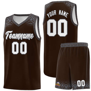 Custom Brown Dark Gray Personalized Indians Print Sets Sports Uniform Basketball Jersey