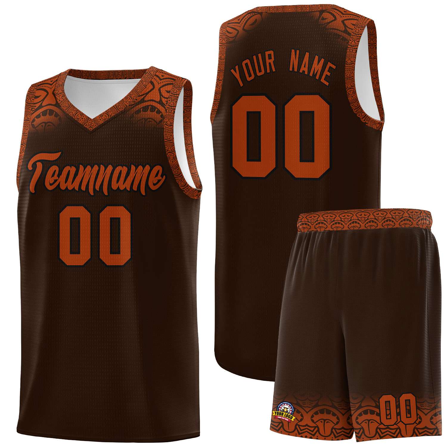 Custom Brown Texas Orange Personalized Indians Print Sets Sports Uniform Basketball Jersey