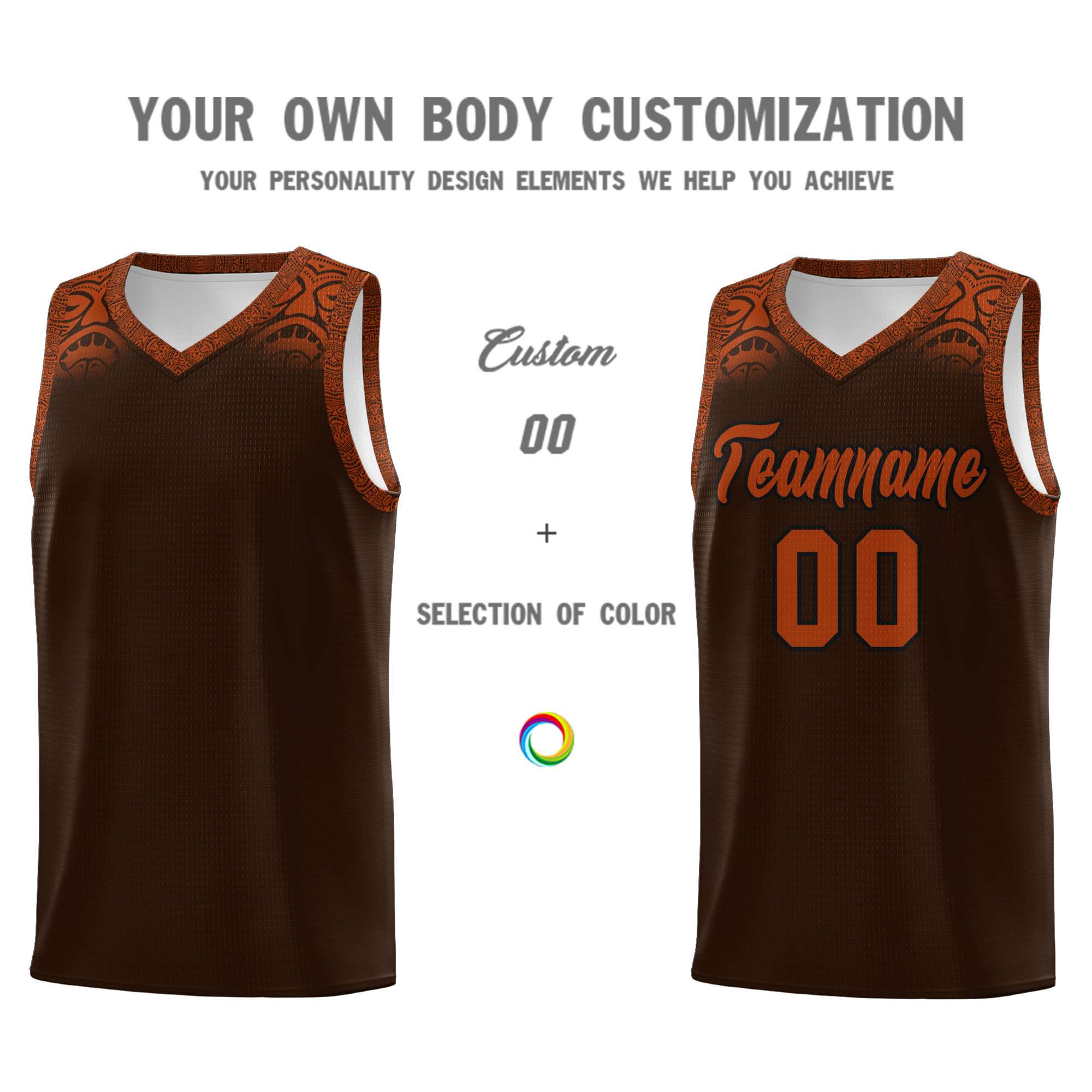 Custom Brown Texas Orange Personalized Indians Print Sets Sports Uniform Basketball Jersey