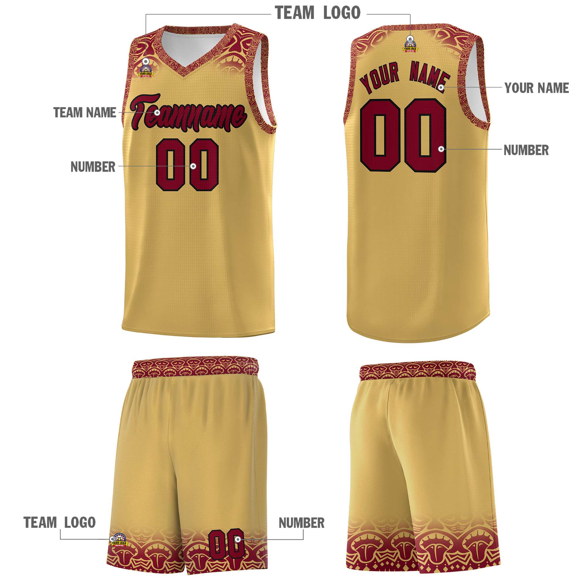 Custom Khaki Crimson Personalized Indians Print Sets Sports Uniform Basketball Jersey