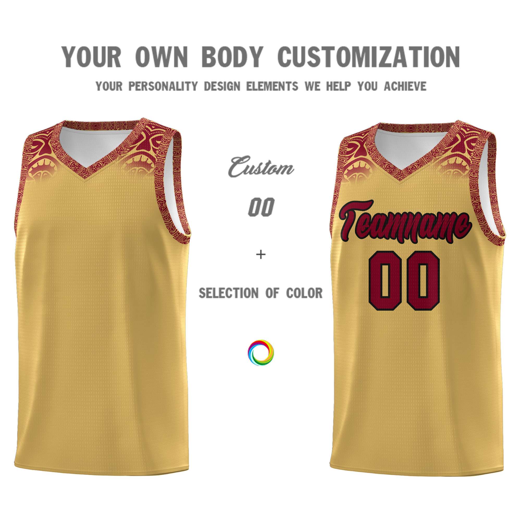 Custom Khaki Crimson Personalized Indians Print Sets Sports Uniform Basketball Jersey