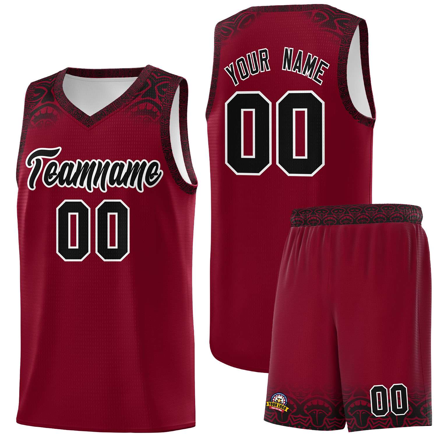 Custom Crimson Black Personalized Indians Print Sets Sports Uniform Basketball Jersey