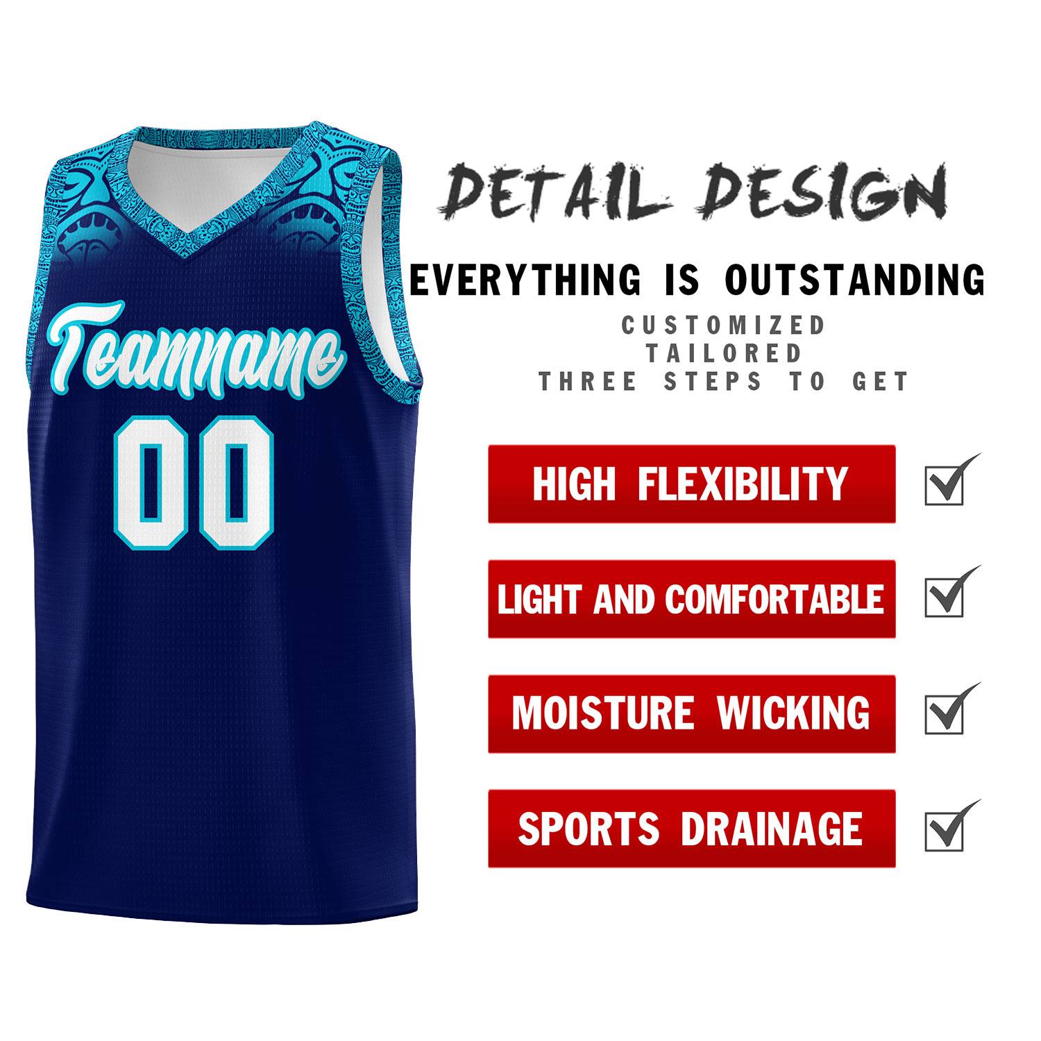 Custom Royal Sky Blue Personalized Indians Print Sets Sports Uniform Basketball Jersey